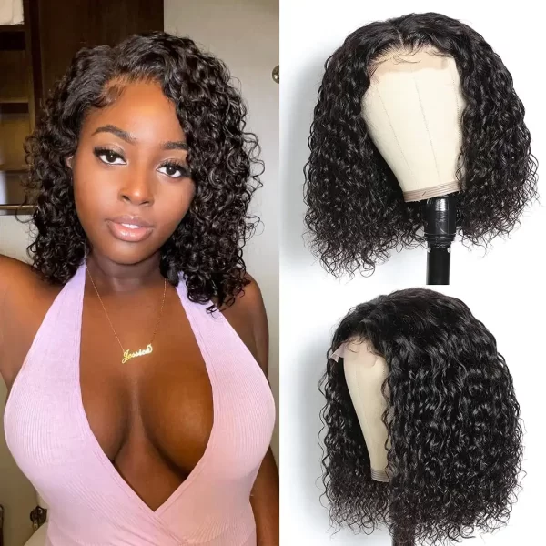 Lace Front Short Curly Bob Pre Plucked Virgin Human Hair Wigs