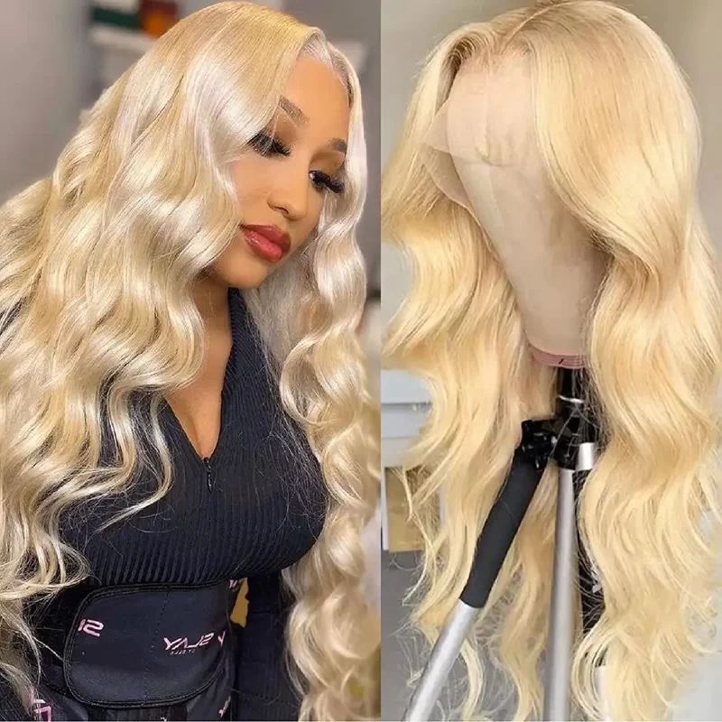 Lace Frontal Wig Human Hair Body Wave Platinum Blonde 613 Hair Wigs with Baby Hair
