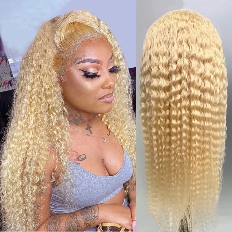 Lace Frontal Wig Human Hair Curly Platinum Blonde 613 Hair Wigs with Baby Hair