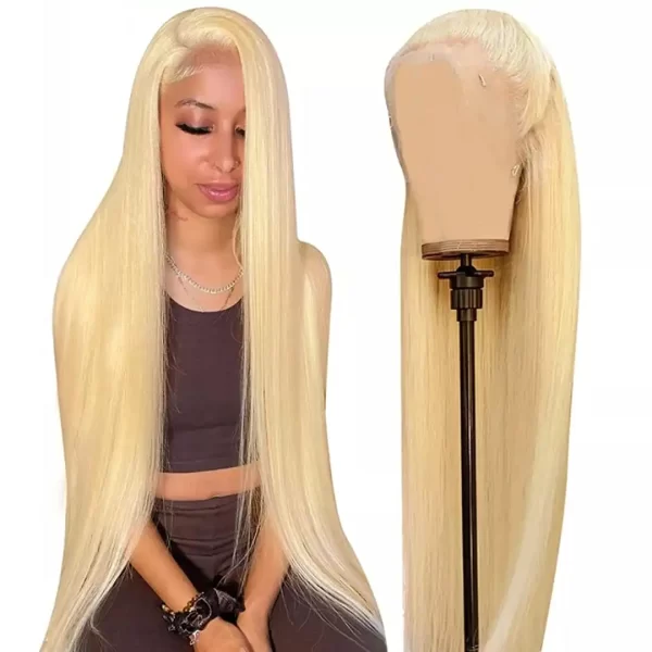 Lace Frontal Wig Human Hair Straight Platinum Blonde 613 Hair Wigs with Baby Hair