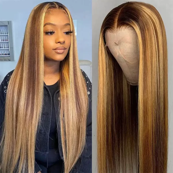 Blonde Straight Human Hair Wig 150 Density 5x5 Lace Closure Transparent Lace Wig