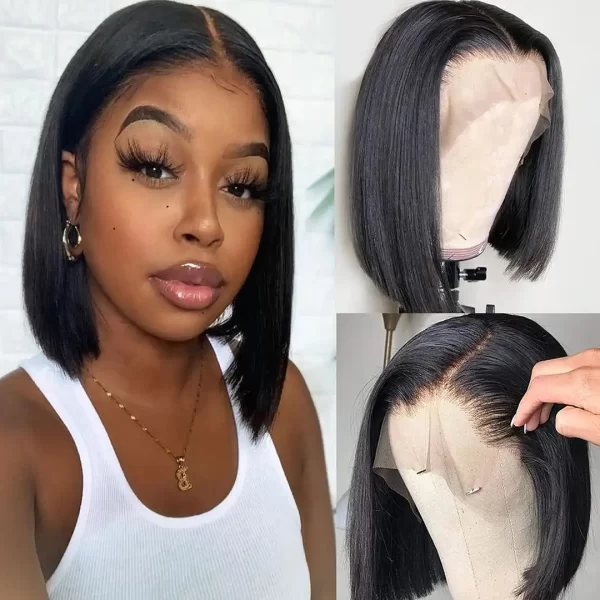 Short Bob Lace Frontal Pre Plucked Virgin Human Hair Wigs Natural Color